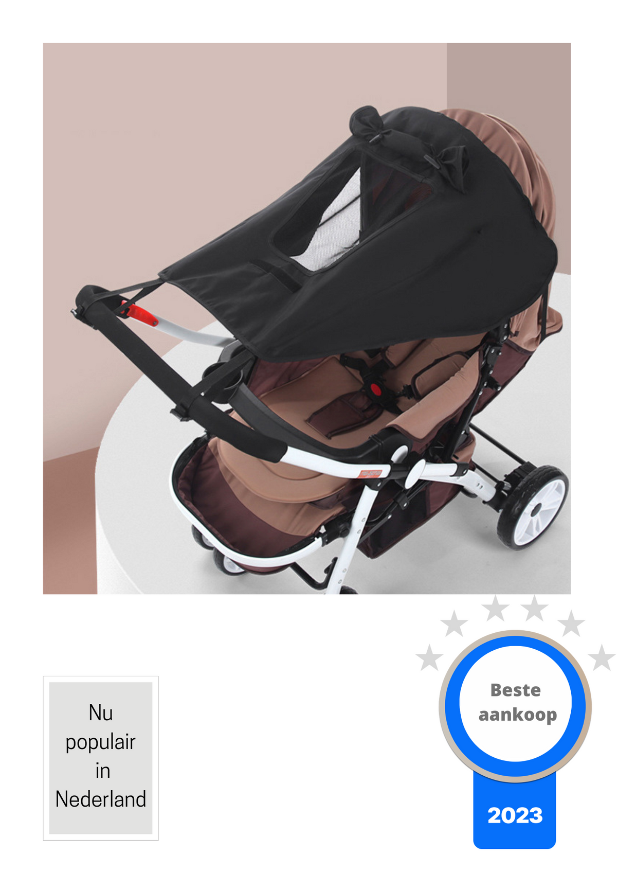Zwart Zonnedoek kinderwagen - zonnescherm kinderwagen - schaduwdoek kinderwagen - universeel