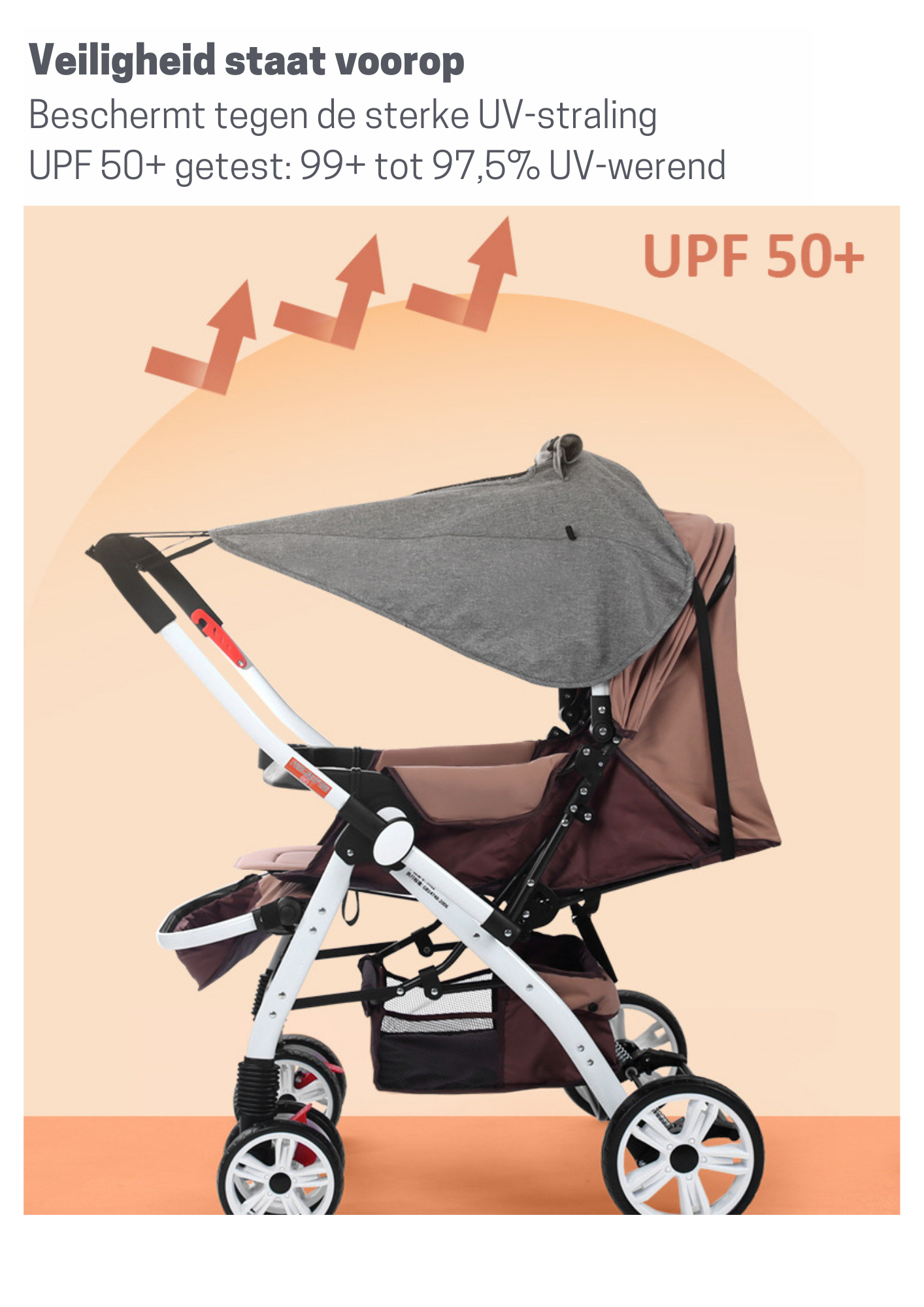Grijs Zonnedoek kinderwagen - zonnescherm kinderwagen - schaduwdoek kinderwagen - universeel