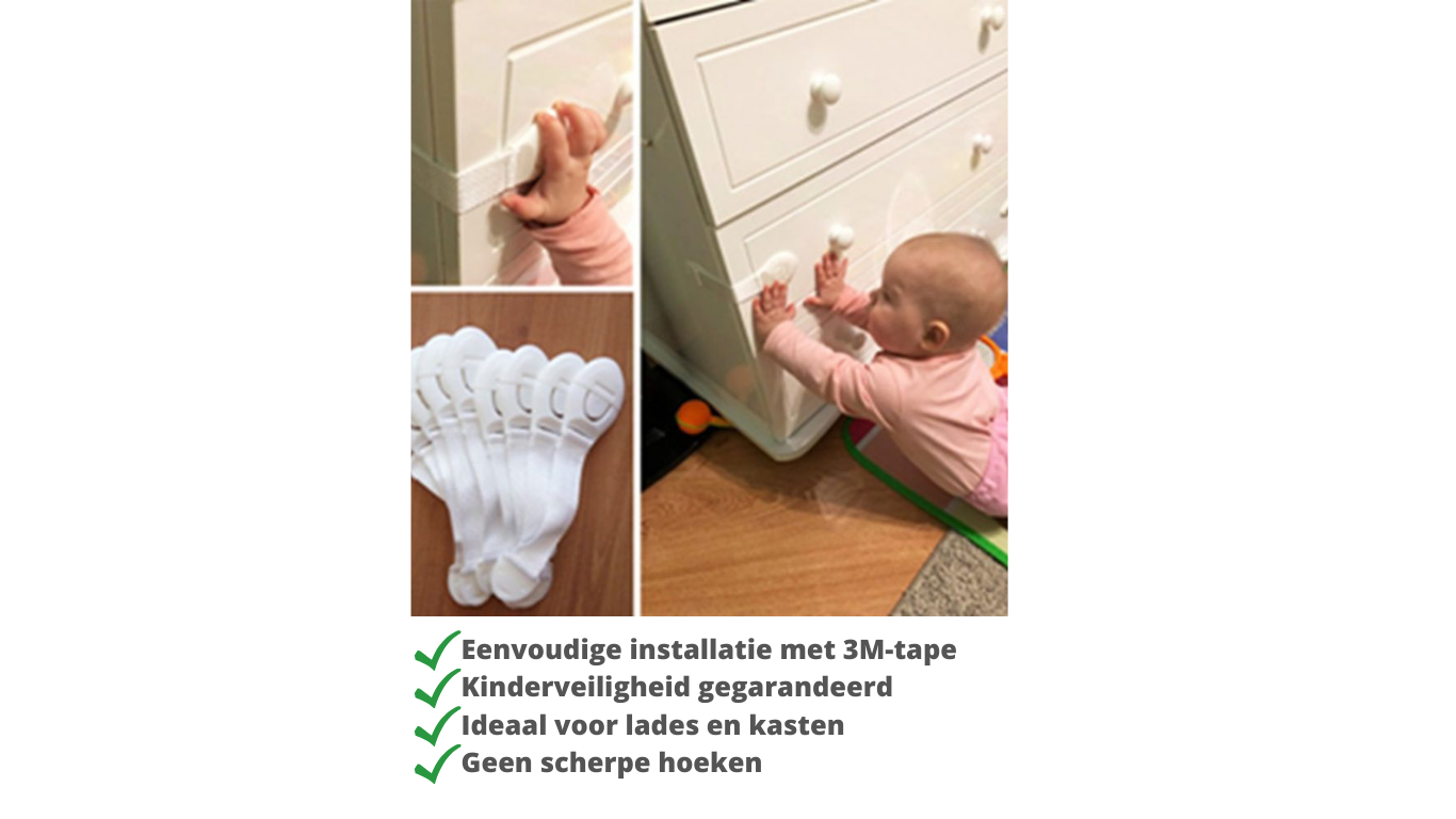 Kinderslot kastjes - Zelfklevend kinderslot - Dubbel op slot - Kinderslot op maat - Baby veiligheid - 6 stuks - Wit