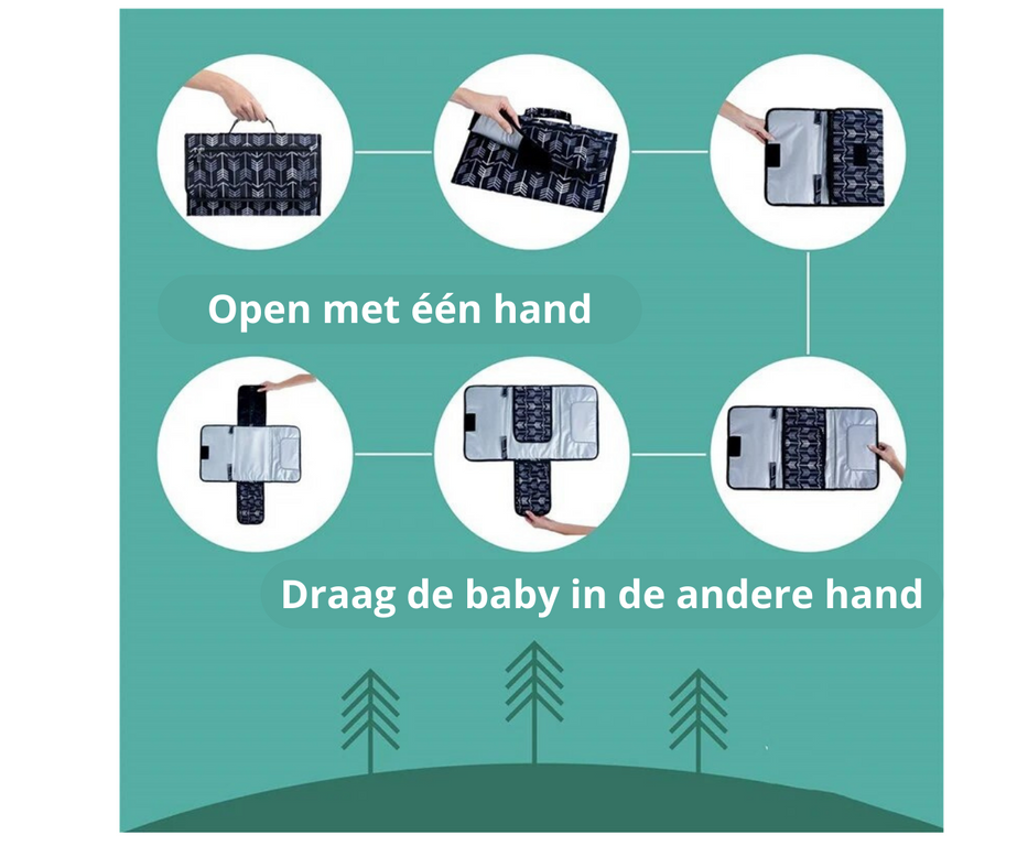 Zwart met groene print Verschoningsmatje voor Onderweg